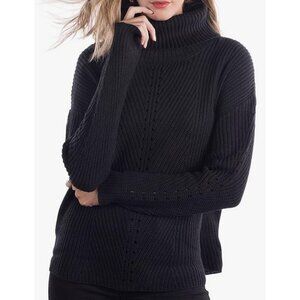 Philomena Petti Cable Knit Turtleneck Sweater Large Black Timeless Normcore
